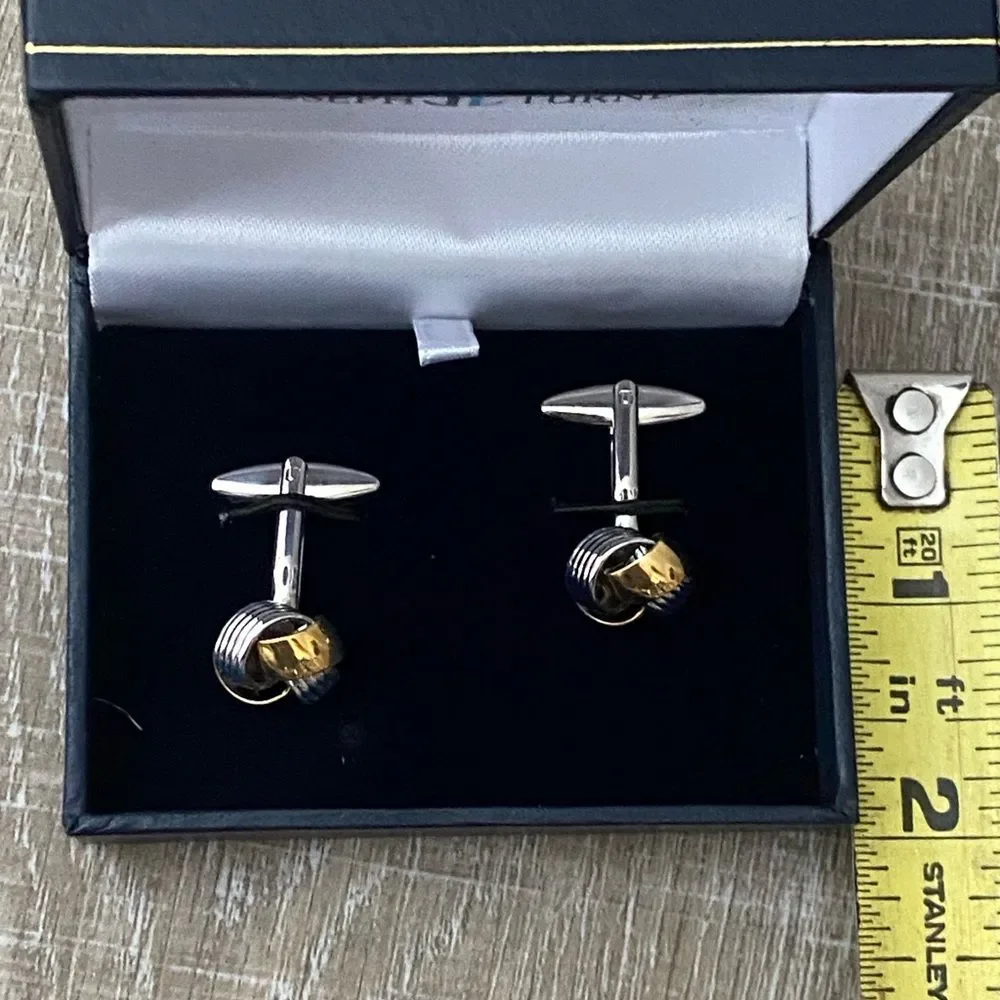 NWT Men's Cuff Links Knot Motif Gold Silver Metallic Business Nautical Wedding